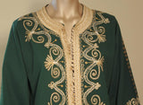 Moroccan Green Embroidered Caftan Maxi Dress Kaftan Size M