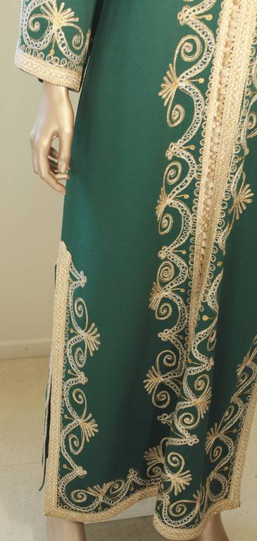Moroccan Green Embroidered Caftan Maxi Dress Kaftan Size M