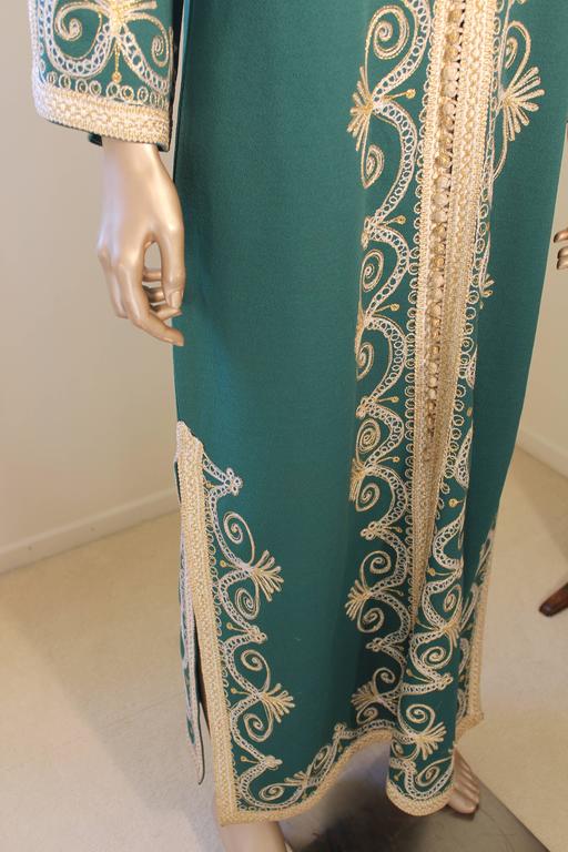Moroccan Green Embroidered Caftan Maxi Dress Kaftan Size M