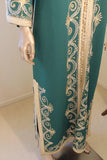 Moroccan Green Embroidered Caftan Maxi Dress Kaftan Size M