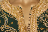 Moroccan Green Embroidered Caftan Maxi Dress Kaftan Size M