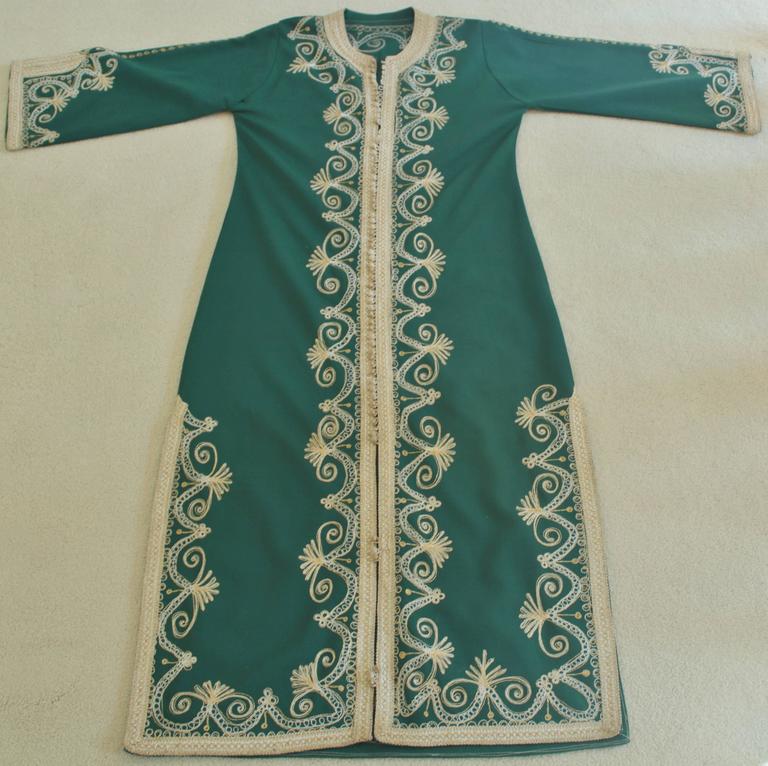Moroccan Green Embroidered Caftan Maxi Dress Kaftan Size M
