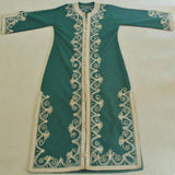 Moroccan Green Embroidered Caftan Maxi Dress Kaftan Size M