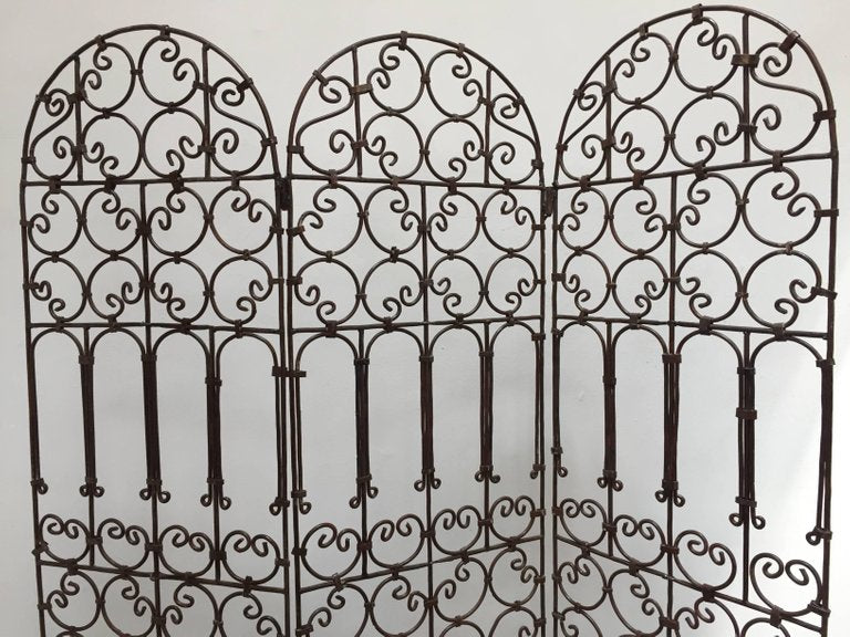Hand-Forged Wrought Iron Folding Moorish Screen with Three Panels
