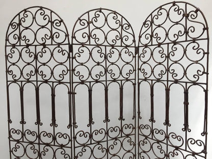 Hand-Forged Wrought Iron Folding Moorish Screen with Three Panels
