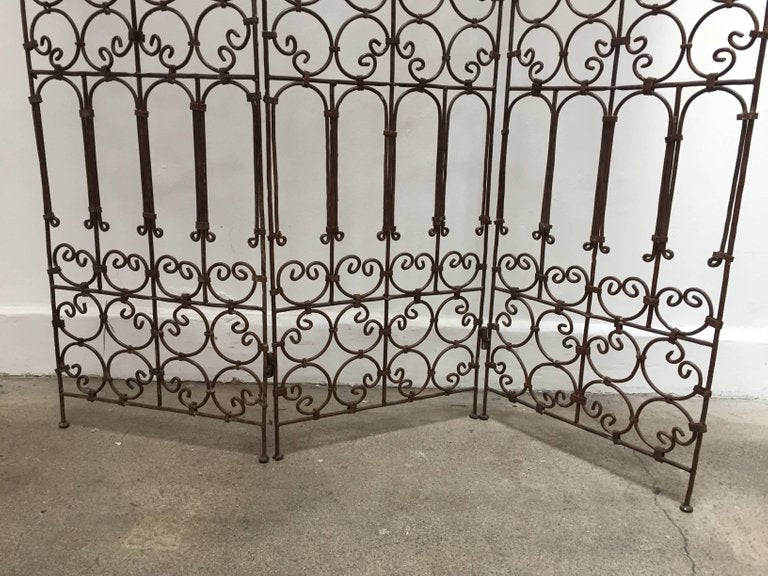 Hand-Forged Wrought Iron Folding Moorish Screen with Three Panels