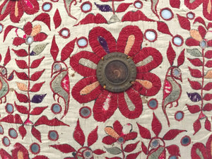 19th Century, Rajasthani Colorful Embroidery and Mirrored Decorative Pillow