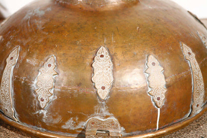 Moroccan Antique Bronze Cover with Brass Etched Decor