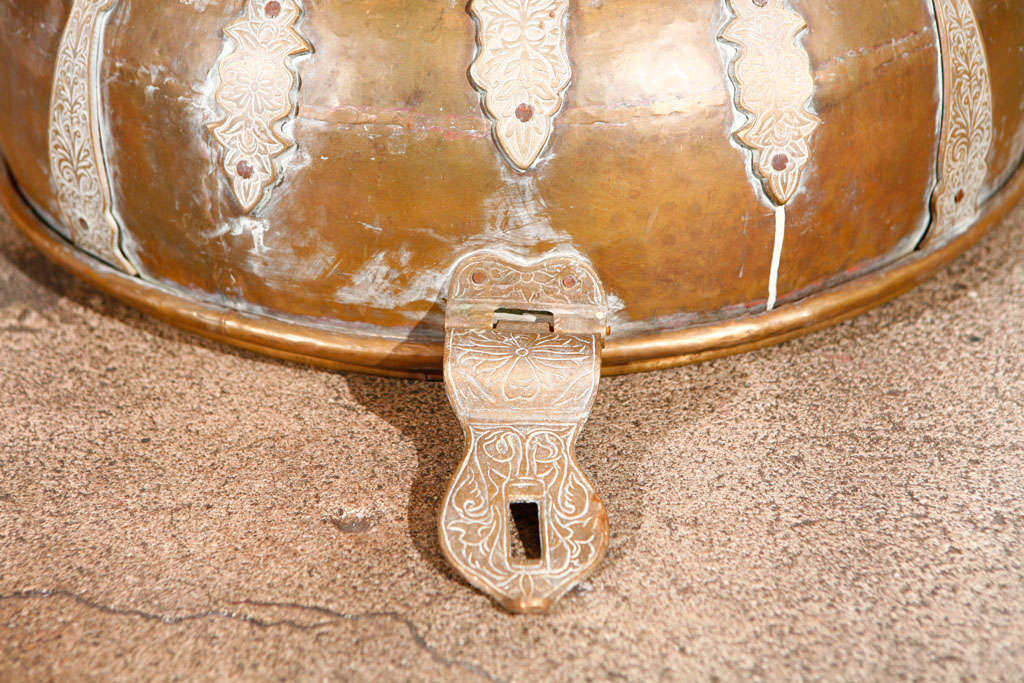 Moroccan Antique Bronze Cover with Brass Etched Decor