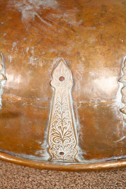 Moroccan Antique Bronze Cover with Brass Etched Decor