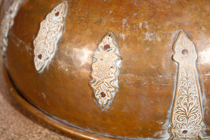 Moroccan Antique Bronze Cover with Brass Etched Decor