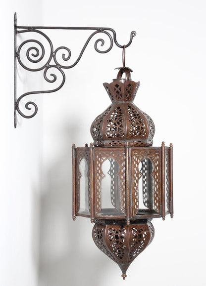 Moorish Handcrafted Octagonal Lantern, Metal & Glass, Morocco, 1970