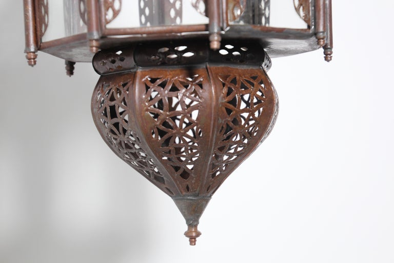 Moorish Handcrafted Octagonal Lantern, Metal & Glass, Morocco, 1970