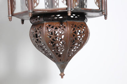 Moorish Handcrafted Octagonal Lantern, Metal & Glass, Morocco, 1970