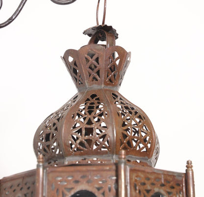 Moorish Handcrafted Octagonal Lantern, Metal & Glass, Morocco, 1970