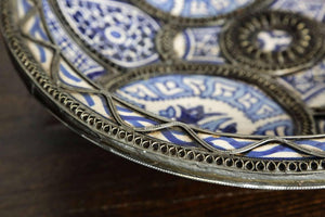 Decorative Moroccan Blue and White Handcrafted Ceramic Bowl from Fez