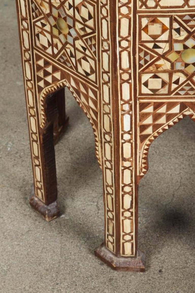 Pair of Moroccan Moorish Octagonal Pedestal Tables with Mother-of-Pearl