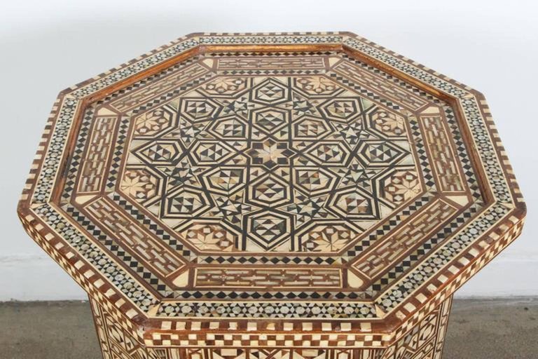Pair of Moroccan Moorish Octagonal Pedestal Tables with Mother-of-Pearl