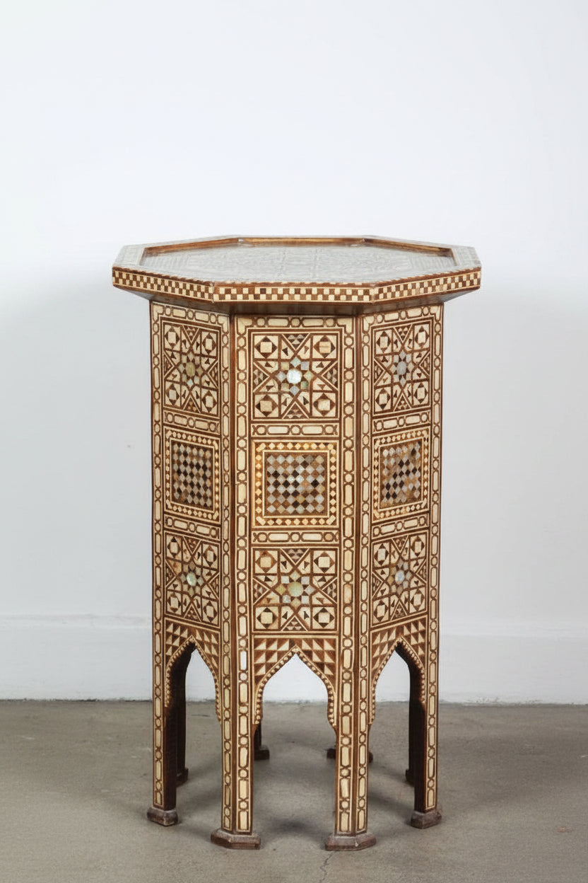 Pair of Moroccan Moorish Octagonal Pedestal Tables with Mother-of-Pearl