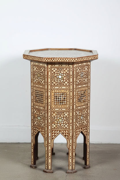 Pair of Moroccan Moorish Octagonal Pedestal Tables with Mother-of-Pearl