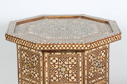 Pair of Moroccan Moorish Octagonal Pedestal Tables with Mother-of-Pearl