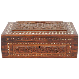 19th Century Anglo-Indian Mughal Jewelry Box, Hand-Carved Sandalwood