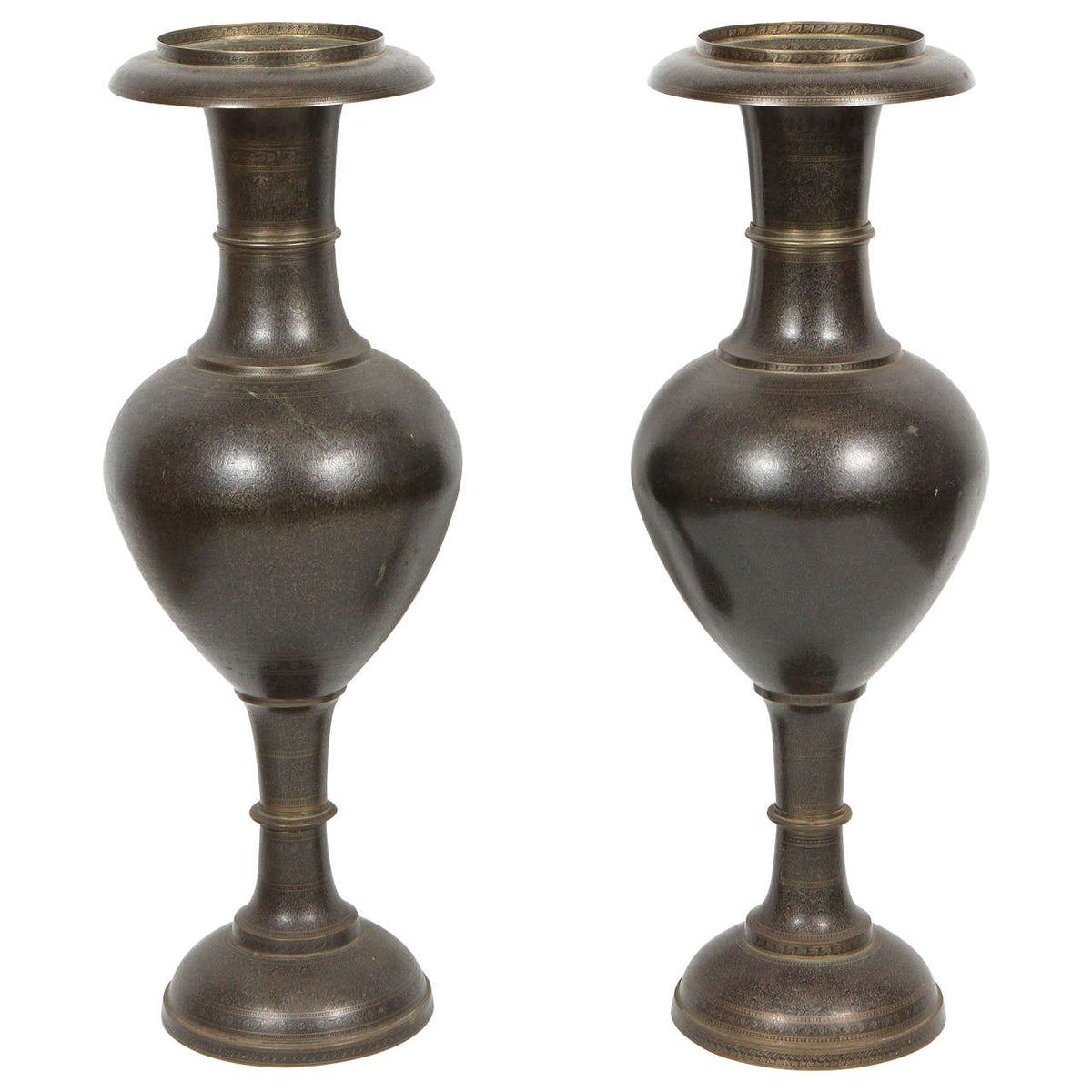 Pair of Kashmiri Indo-Persian Lacquered Copper Vases
