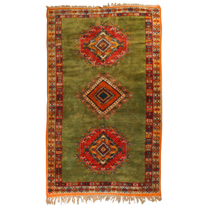 Vintage Moroccan Tribal Green and Orange Rug