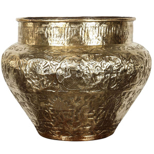 Persian Mameluke Hand Etched Brass Cache Pot