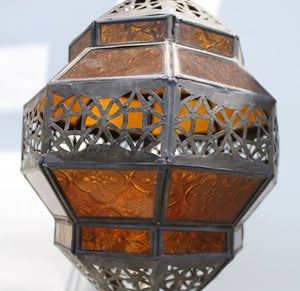 Moroccan Amber Glass Diamond Lantern