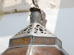 Moroccan Amber Glass Diamond Lantern