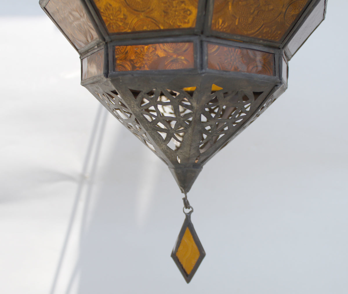 Moroccan Amber Glass Diamond Lantern