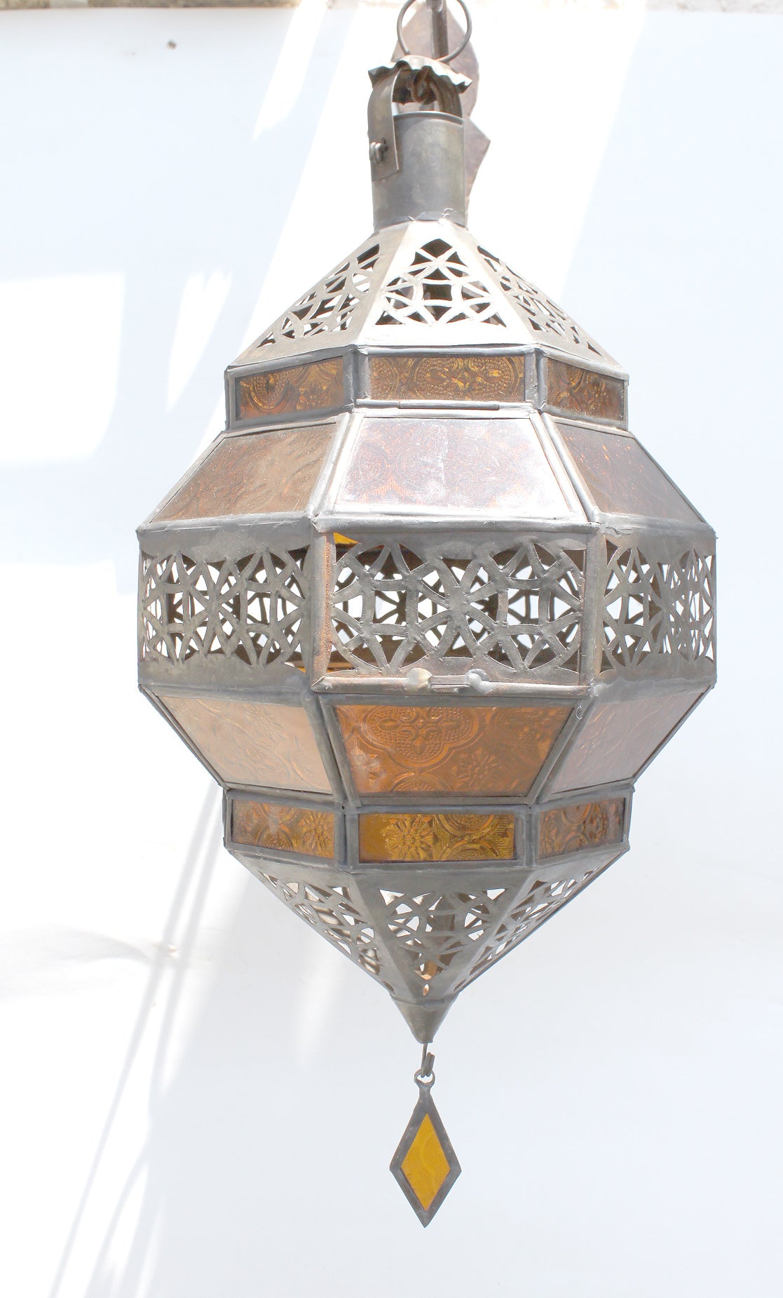 Moroccan Amber Glass Diamond Lantern