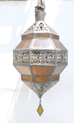 Moroccan Amber Glass Diamond Lantern