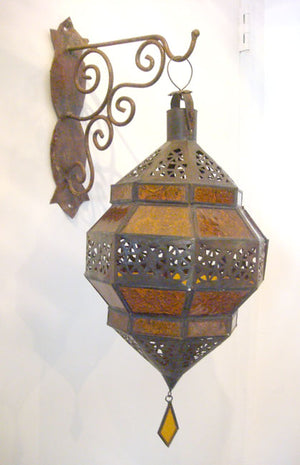 Moroccan Amber Glass Diamond Lantern