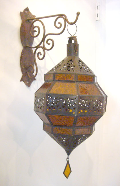 Moroccan Amber Glass Diamond Lantern