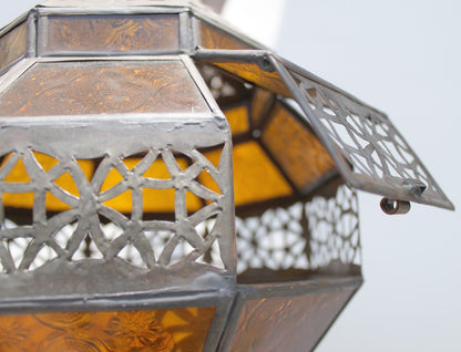 Moroccan Amber Glass Diamond Lantern