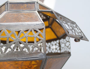 Moroccan Amber Glass Diamond Lantern