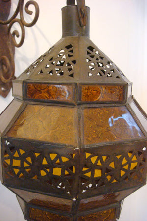 Moroccan Amber Glass Diamond Lantern