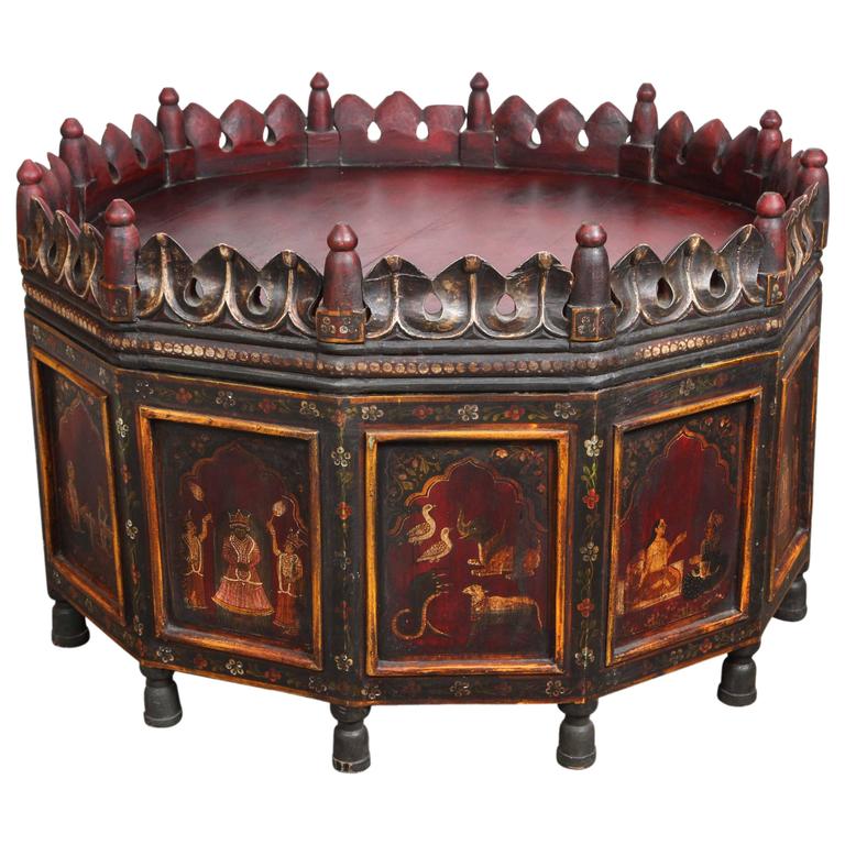 Anglo Indian Hand-Painted Teak Coffee Table