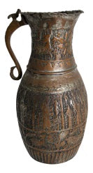 Antique 19th Century Moorish Tinned Copper Ewer, Hand-Hammered, Turkey