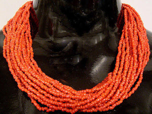 African Multi Strands Red Necklace