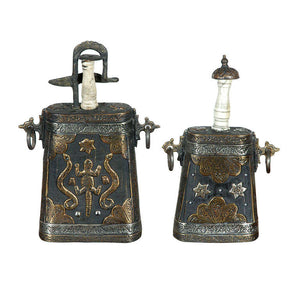 Set of Two Moroccan Antique Gun Powder Case Flask