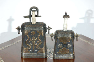 Set of Two Moroccan Antique Decorative Case Flask