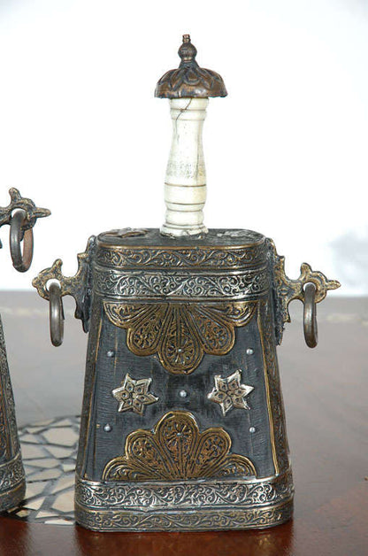 Set of Two Moroccan Antique Tribal Powder Case Flasks