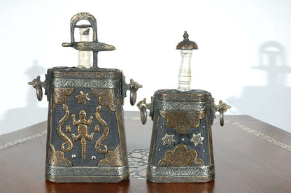 Set of Two Moroccan Antique Tribal Powder Case Flasks