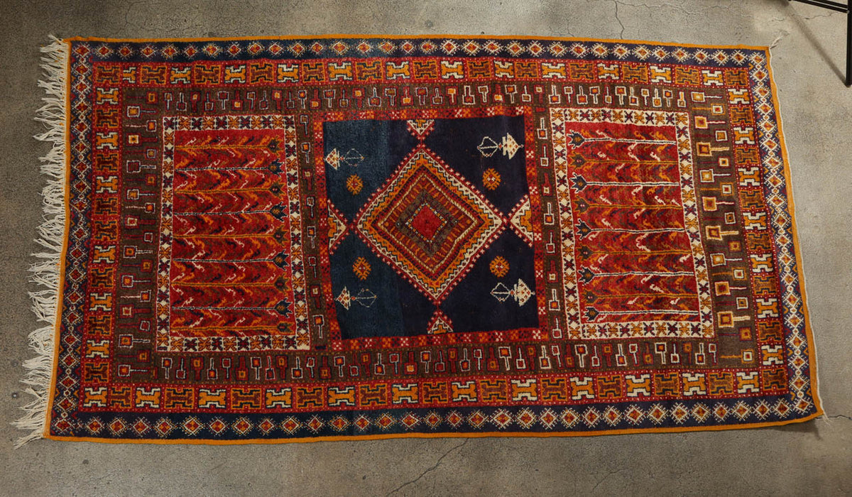 1960s Vintage Moroccan Taznakht Berber Wool Rug, Geometric Tribal Design