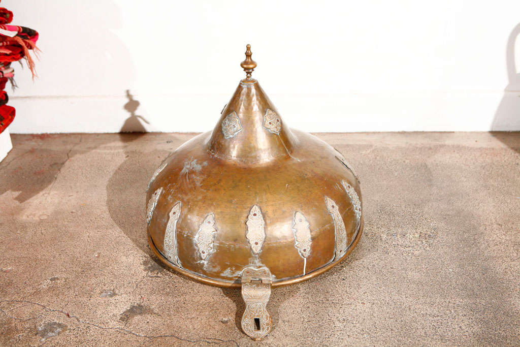 Moroccan Antique Bronze Cover with Brass Etched Decor