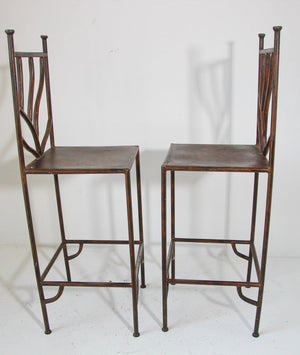 Vintage Wrought Iron Barstools with Back Set of Two Spanish Revival