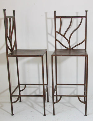 Vintage Wrought Iron Barstools with Back Set of Two Spanish Revival